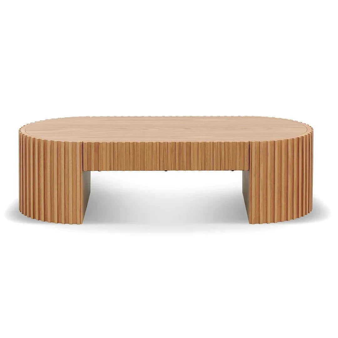 Riah 1.3m Oval Coffee Table - Natural Oak - Furniture Castle