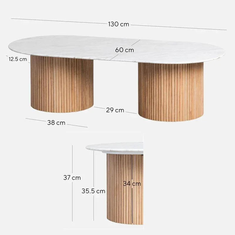 Romero 1.3m White Marble Top Oval Coffee Table - Natural - Furniture Castle