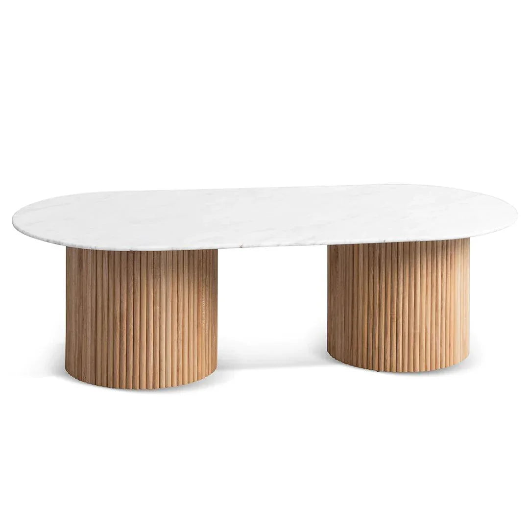 Romero 1.3m White Marble Top Oval Coffee Table - Natural - Furniture Castle