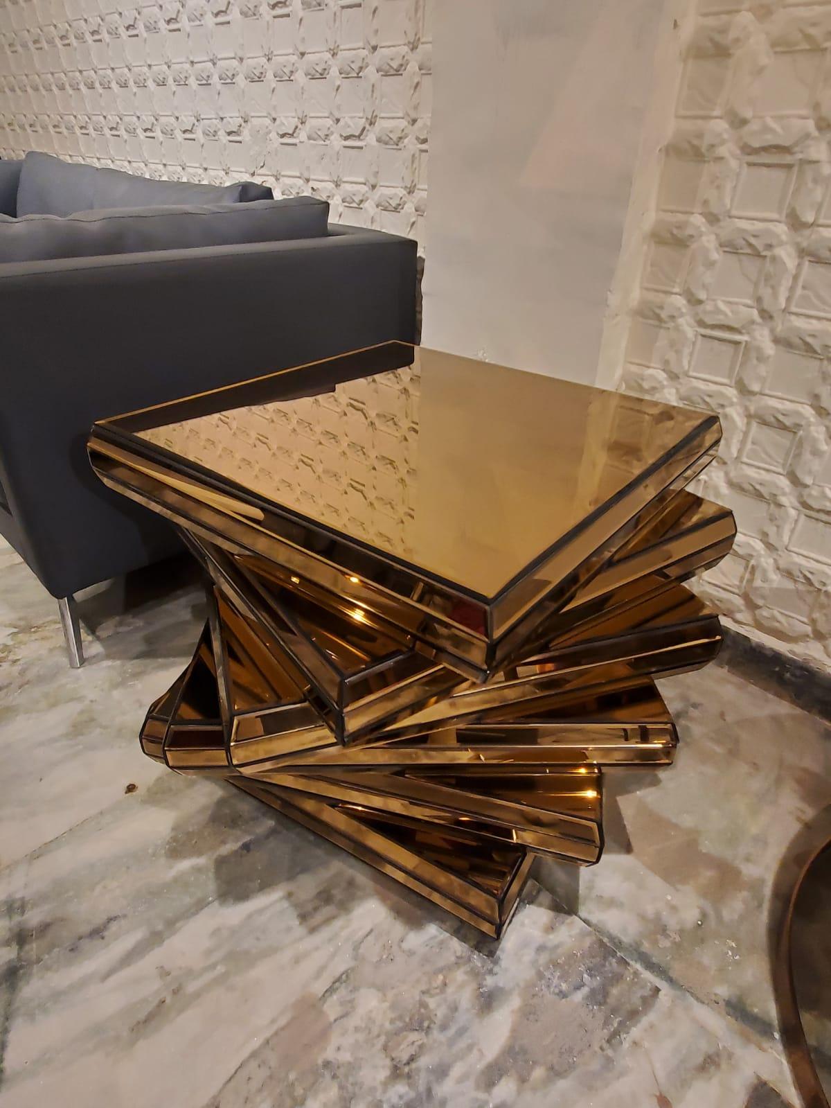 Rosegold Book Shelf Glass Table - Furniture Castle