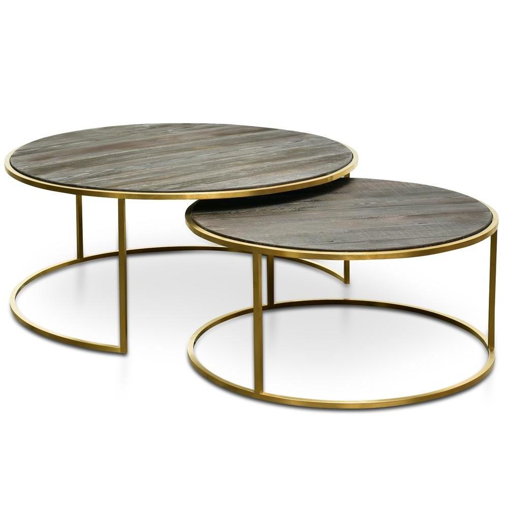 Round Coffee Table - Natural - Golden Base 76cm-96cm - Furniture Castle
