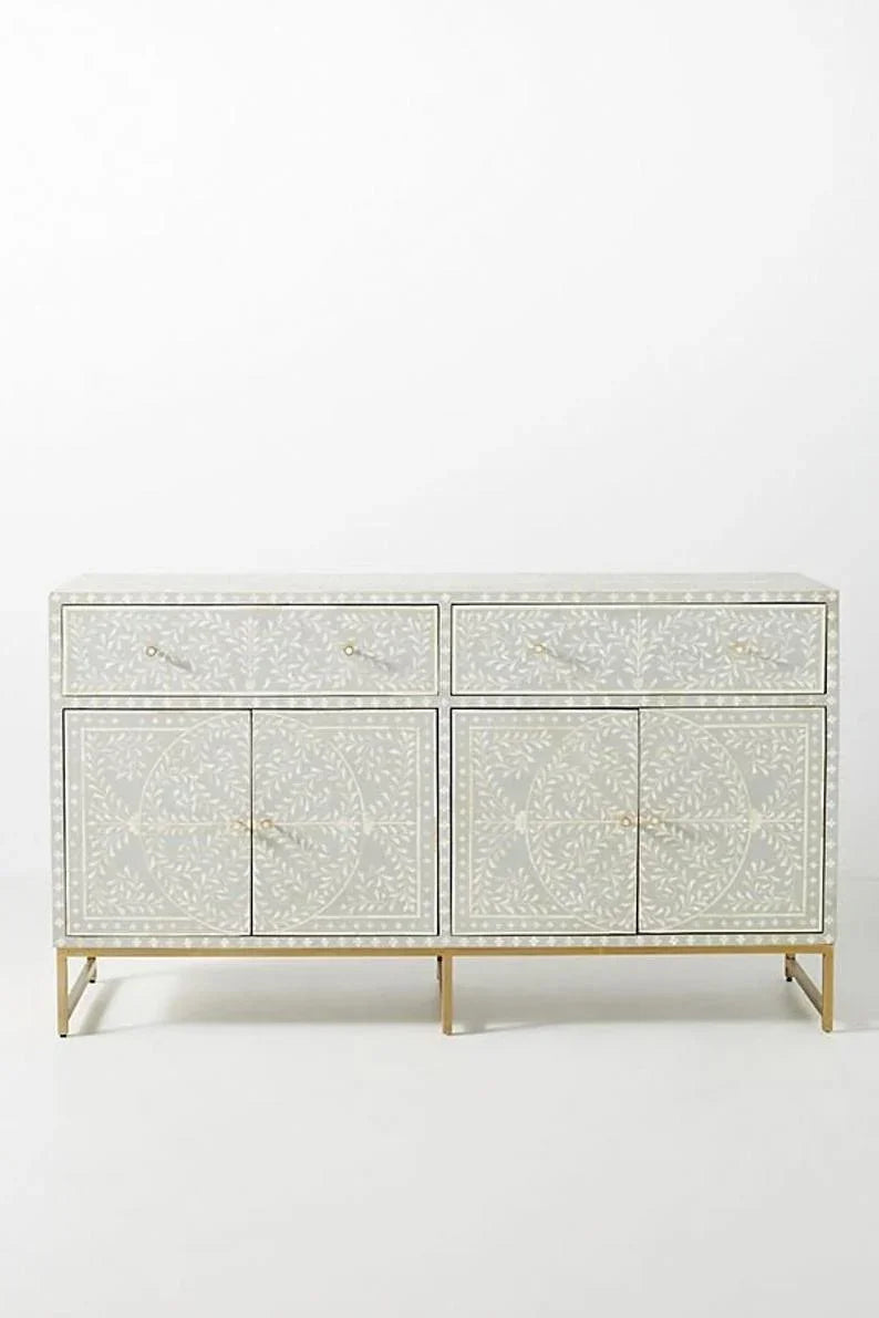 Santiago Inlay 2Dr 4 Door Scroll Vine Sideboard - Grey - Furniture Castle
