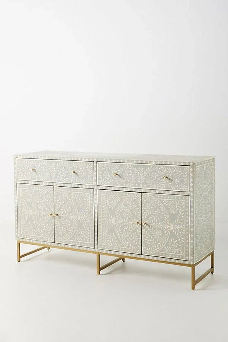 Santiago Inlay 2Dr 4 Door Scroll Vine Sideboard - Grey - Furniture Castle