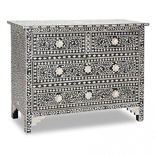 Santiago Inlay 4Dr Chest Floral - Black - Furniture Castle