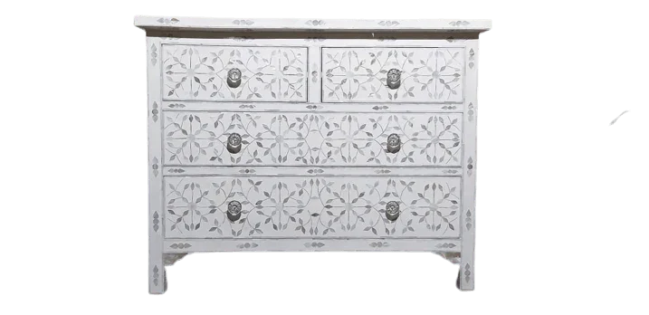 Santiago Inlay 4dr Chest MoP MK - White - Furniture Castle