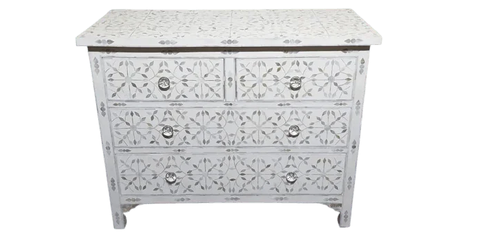 Santiago Inlay 4dr Chest MoP MK - White - Furniture Castle