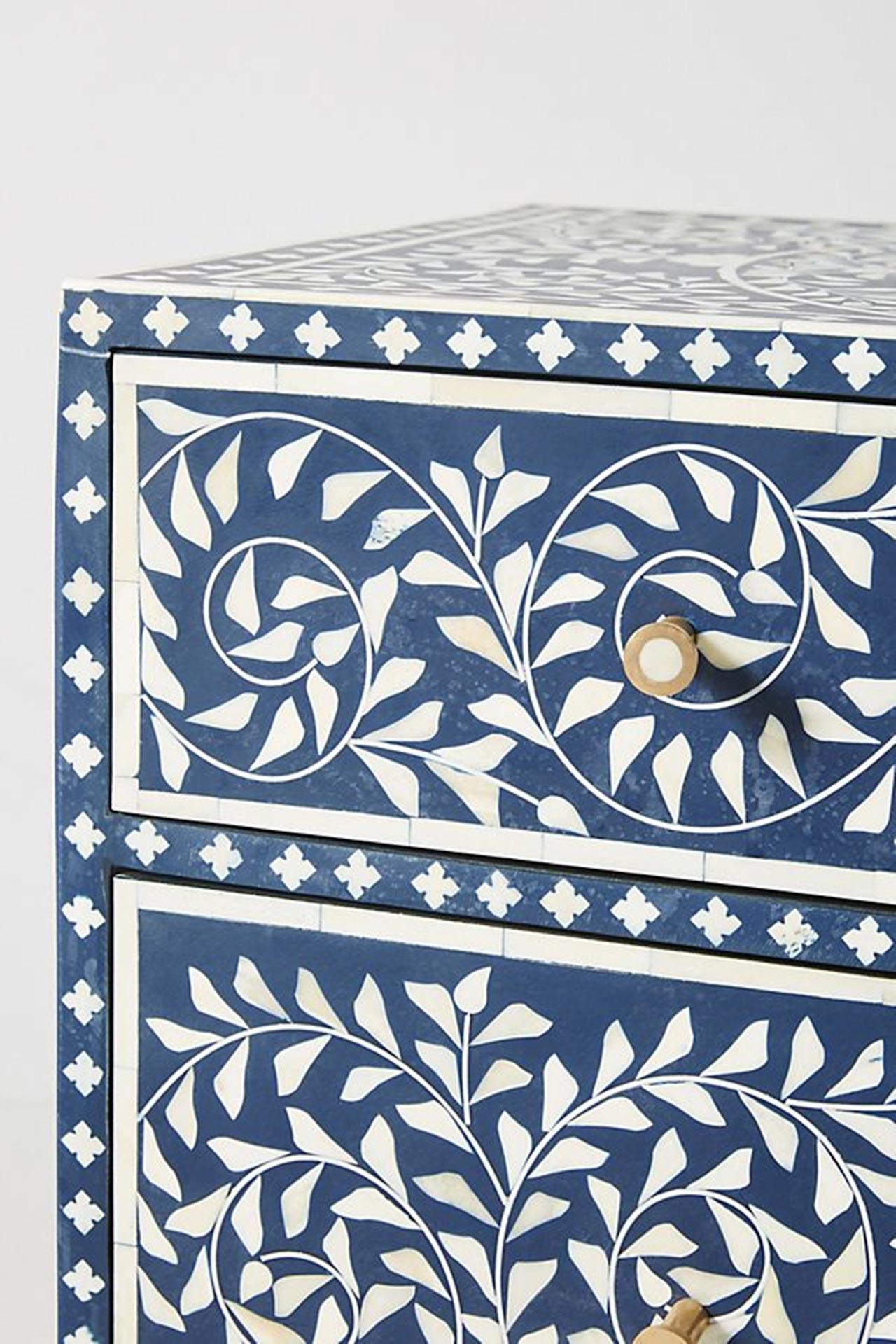 Santiago Inlay 6Dr Scroll Vine Chest - Grey - Furniture Castle