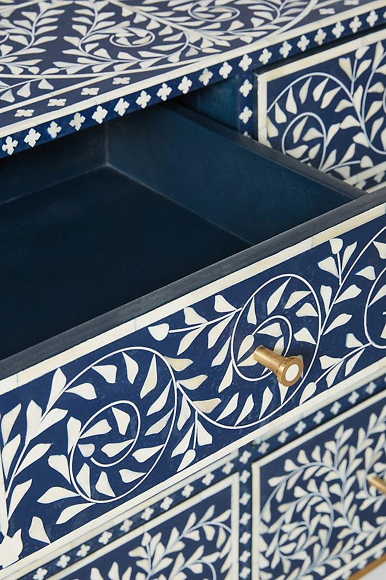 Santiago Inlay 6Dr Scroll Vine Chest - Grey - Furniture Castle