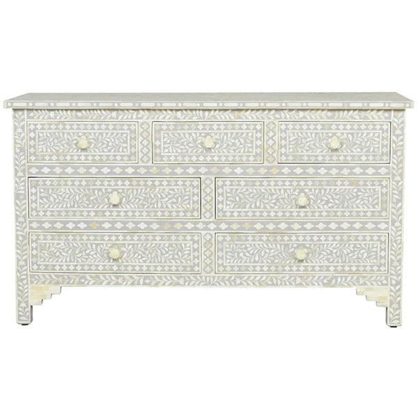 Santiago Inlay 7Dr Chest Floral - Grey - Furniture Castle