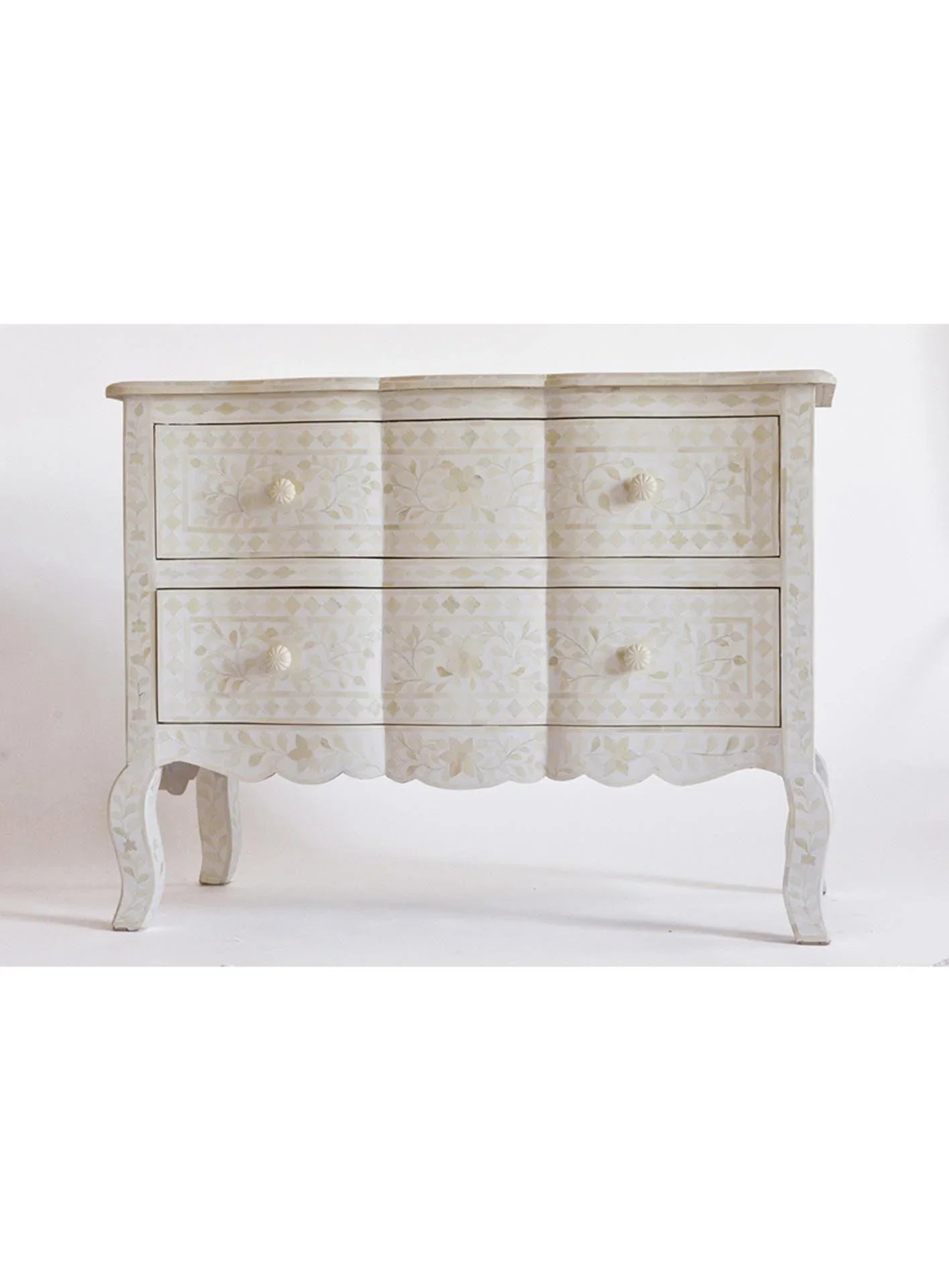 Santiago Inlay Provincial 2Dr Chest Floral - White - Furniture Castle