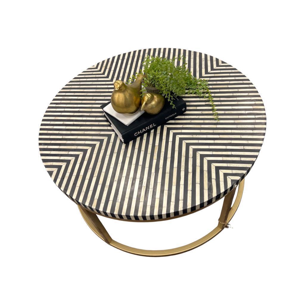 Sienna Inlay Striped Coffee table with metal stand - Black - Furniture Castle