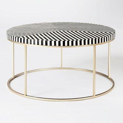Sienna Inlay Striped Coffee table with metal stand - Black - Furniture Castle