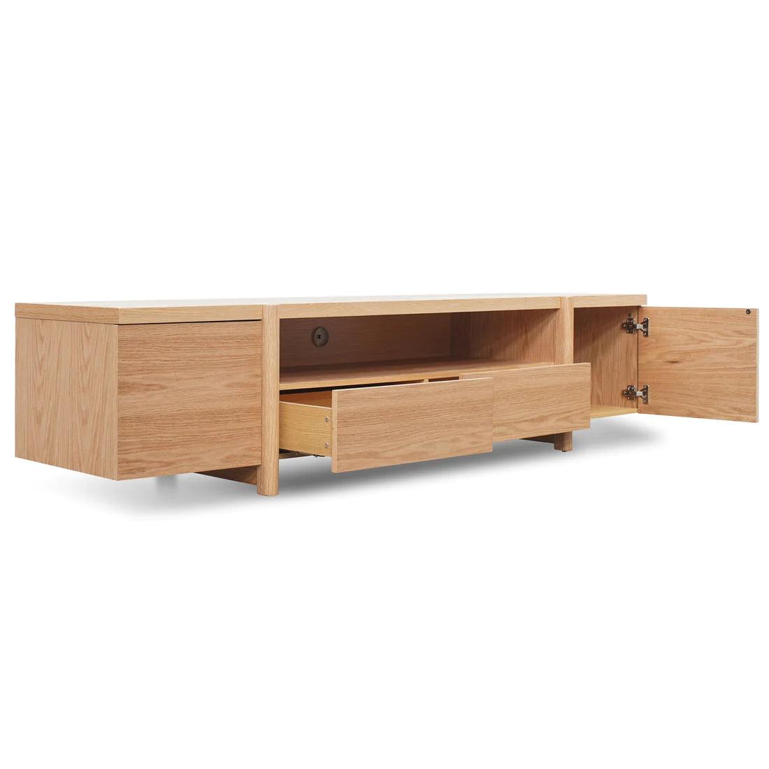 Stella 2.1m Entertainment TV Unit Full Natural - Timber Legs - Furniture Castle
