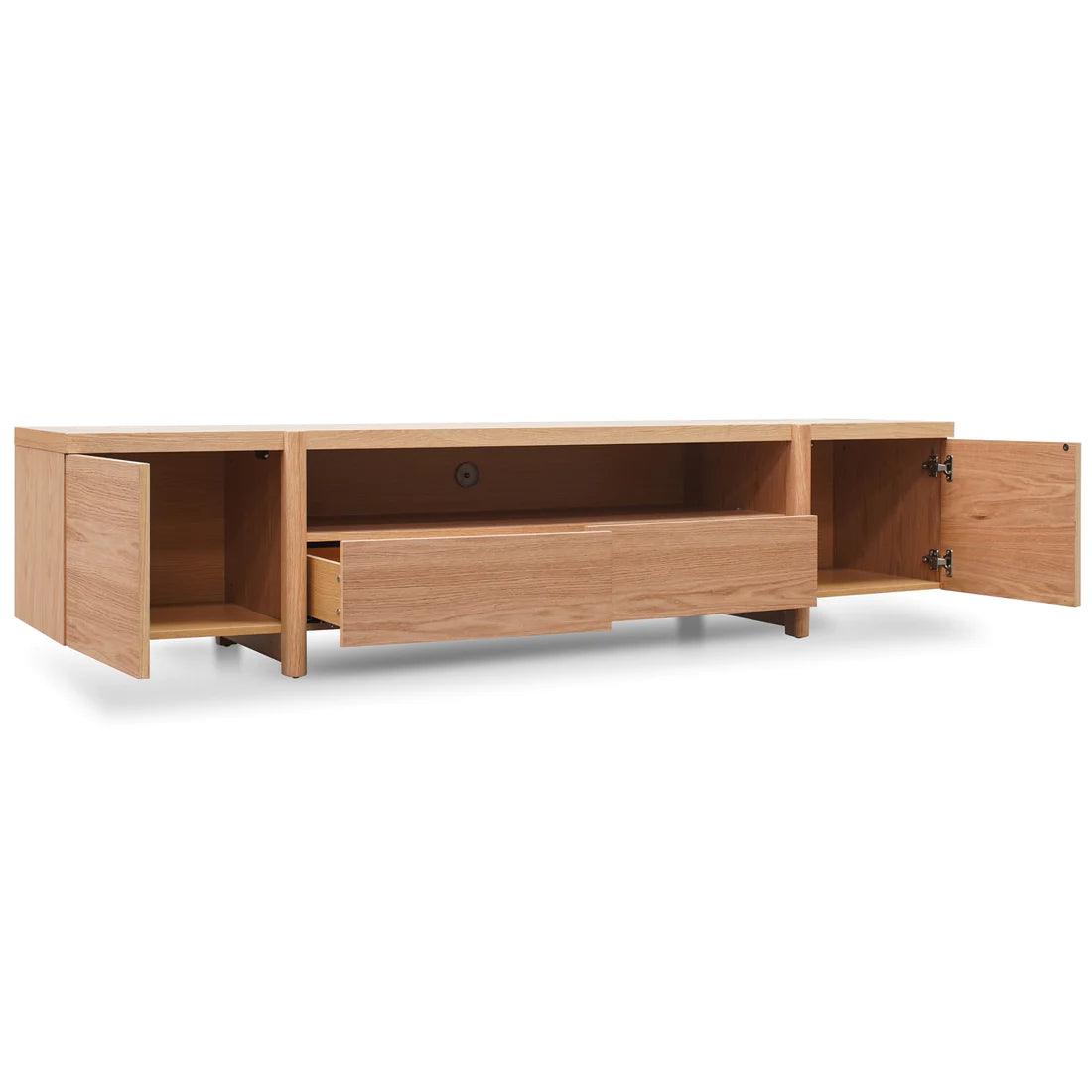 Stella 2.1m Entertainment TV Unit Full Natural - Timber Legs - Furniture Castle