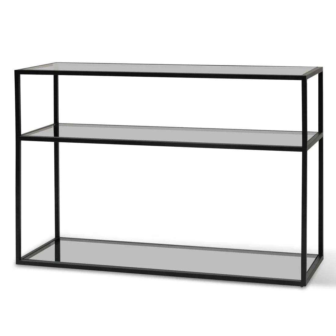 Triple Storey 1.2m Glass Console Table - Black Base - Furniture Castle