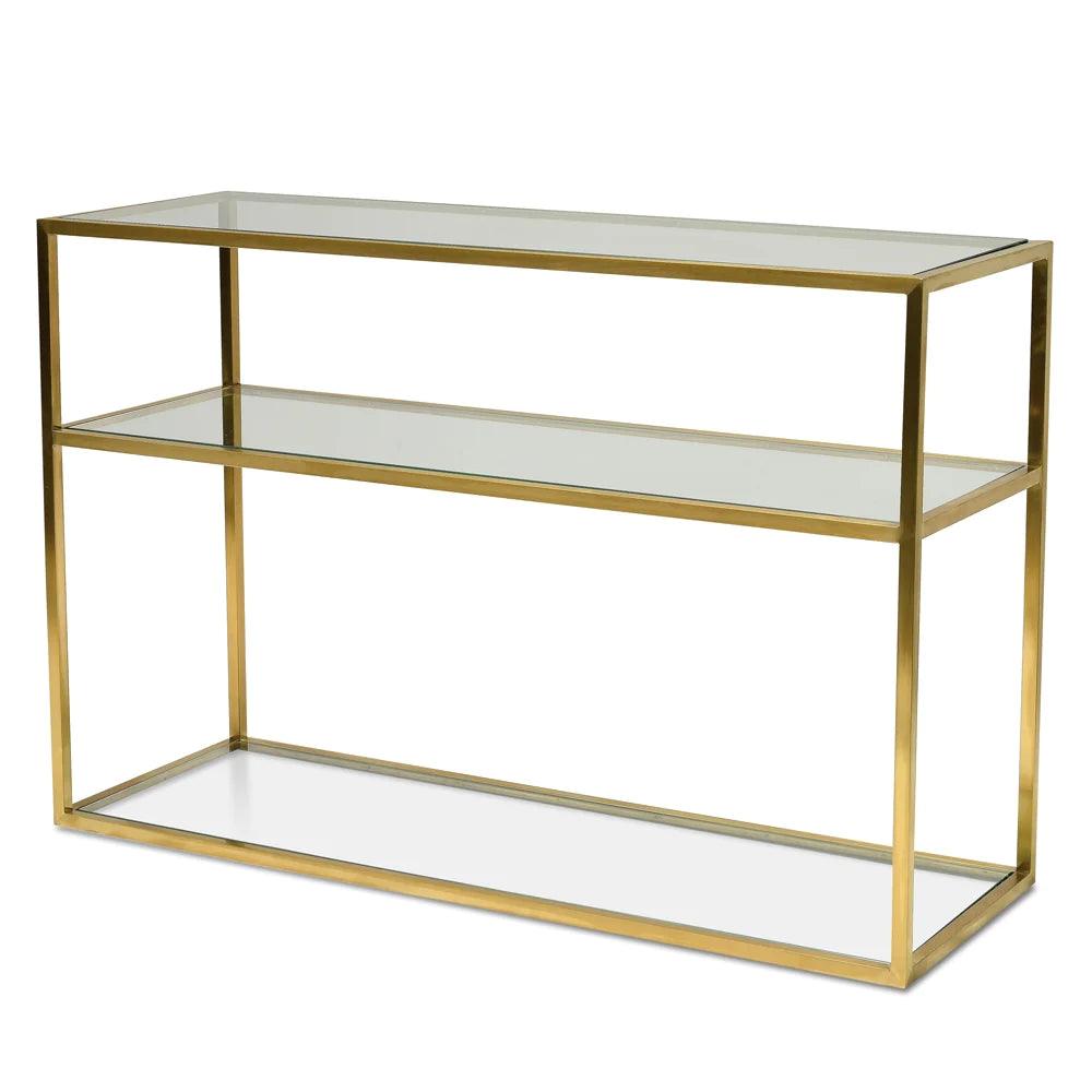 Triple Storey 1.2m Glass Console Table - Gold Base - Furniture Castle