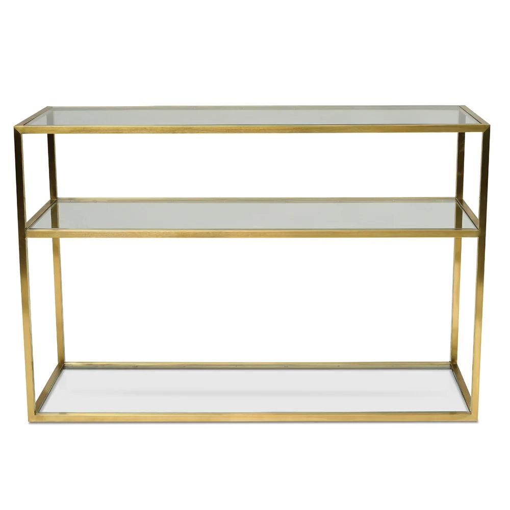 Triple Storey 1.2m Glass Console Table - Gold Base - Furniture Castle