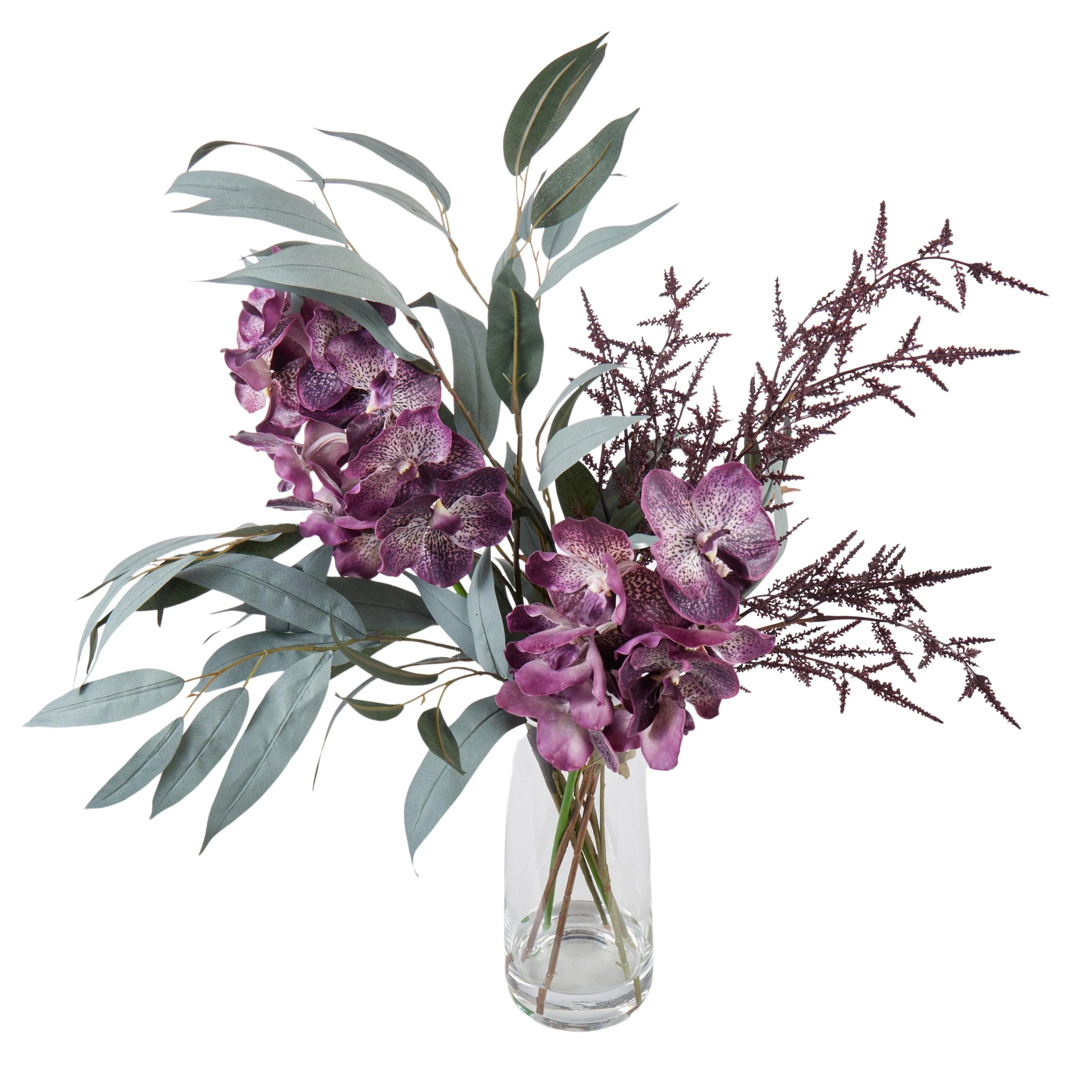 Vanda Orchid Astilbe Spray Mix Alana Vase Burgundy & Green 66x35x65cm - Furniture Castle