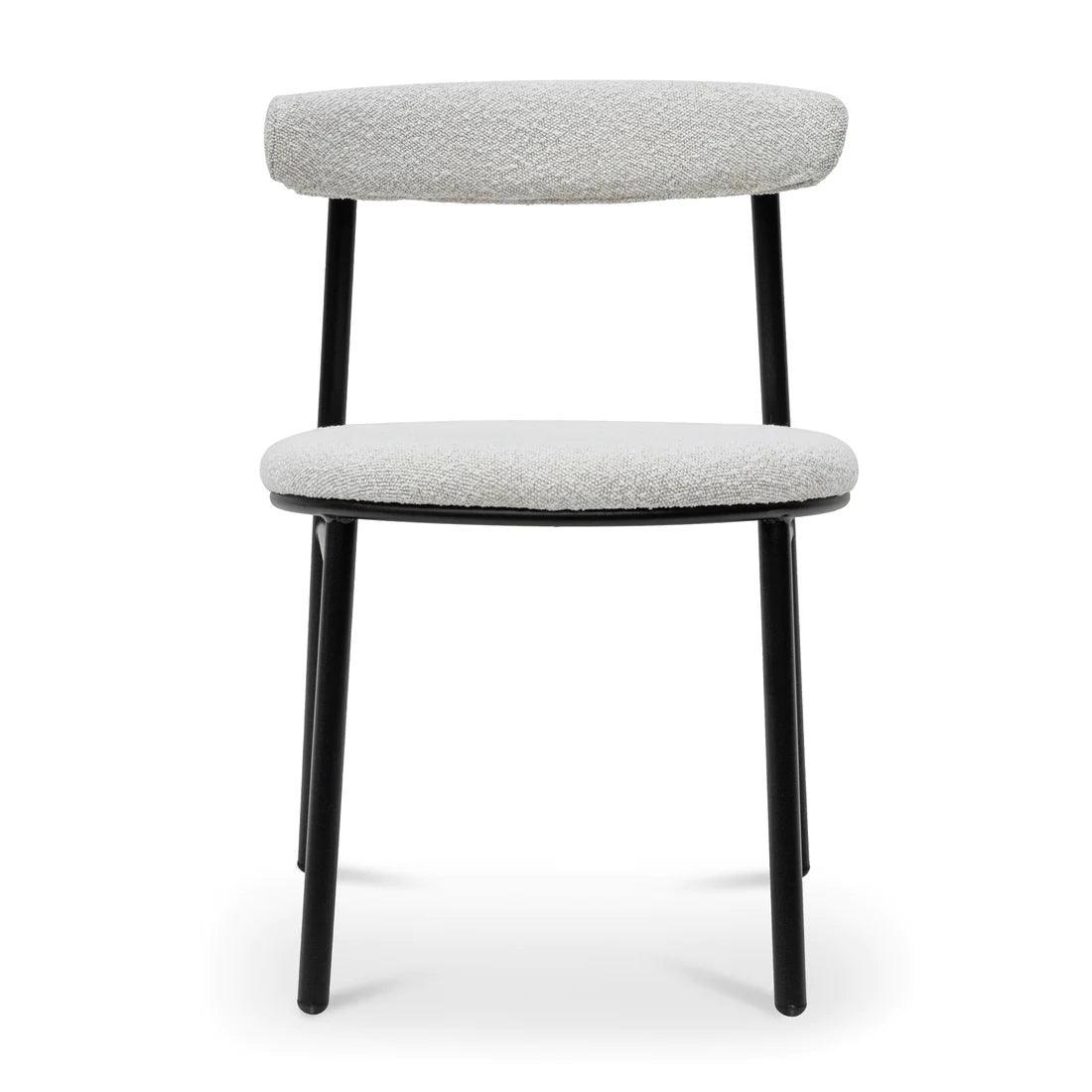 Vans Fabric Dining Chair - Moon White Boucle and Black Legs Set of 2 - Furniture Castle