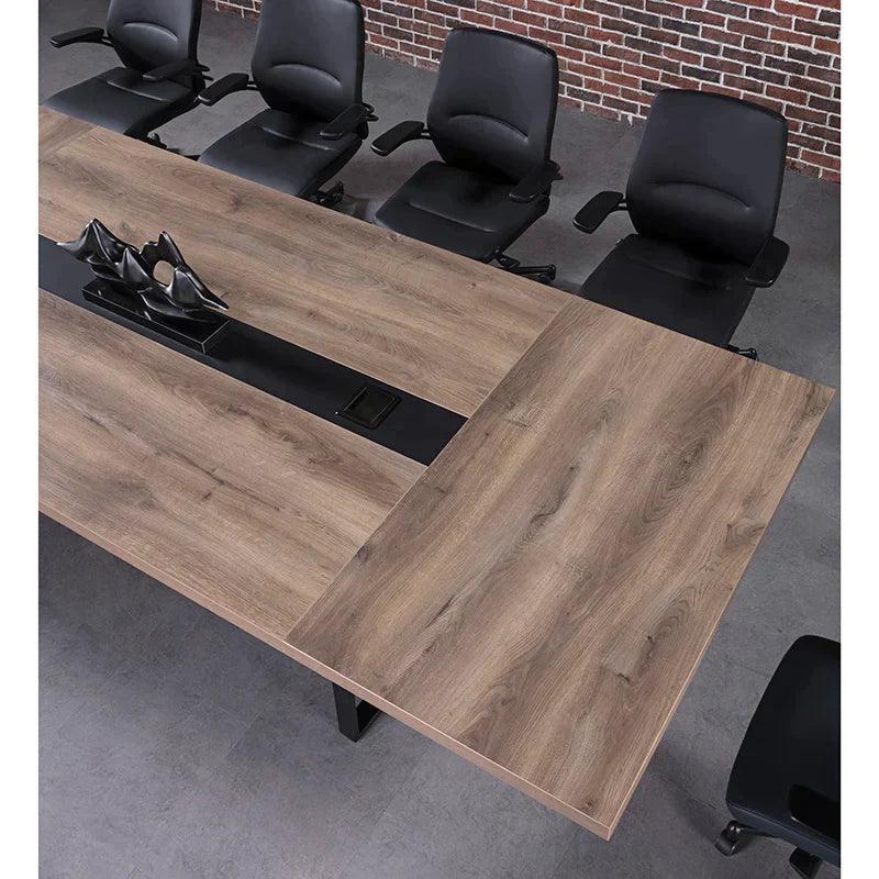 Vidal Boardroom Table 3.6M x 1.2M - Warm Oak & Black - Furniture Castle