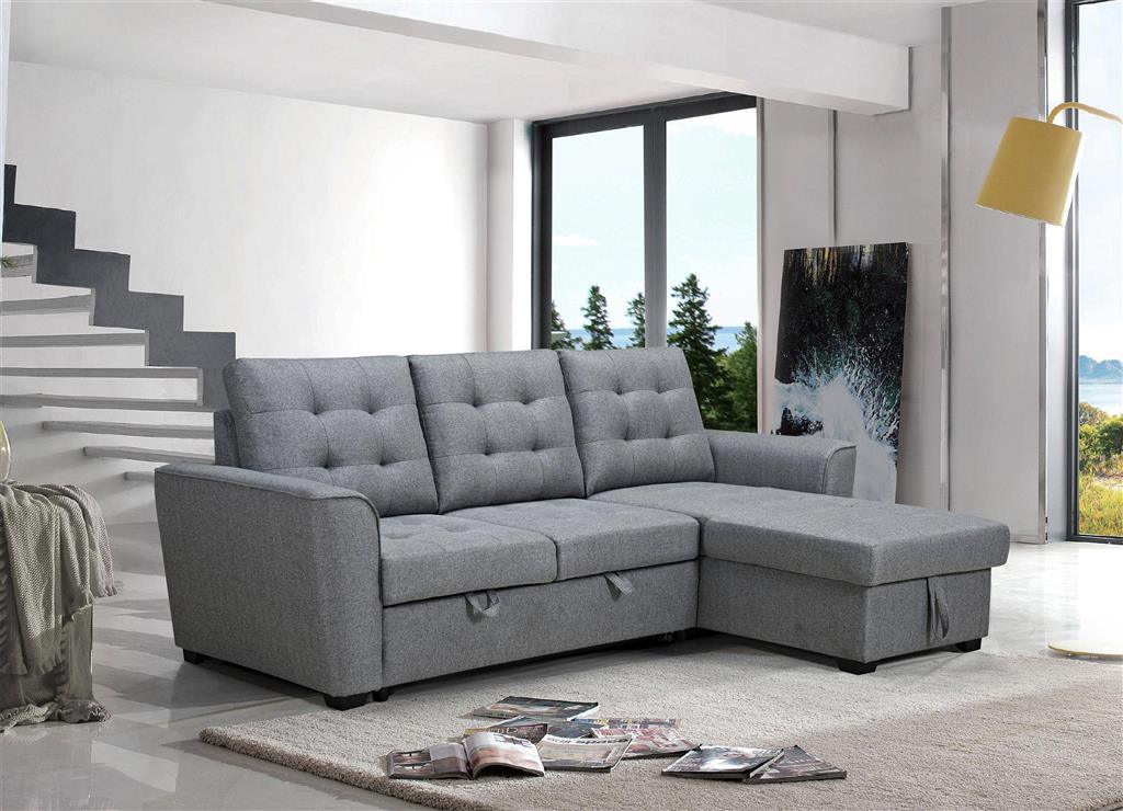 Aurore Fabric 2 Seater With Sofabed / Reversible Storage Chaise Grey W230 x D157 x H90 Cm
