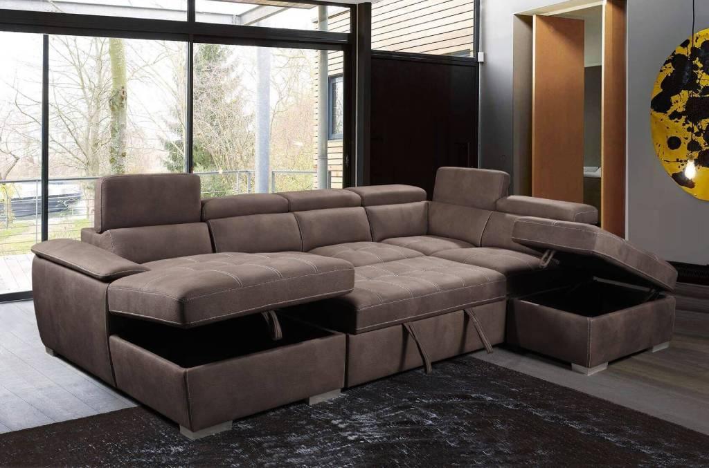 Brighton Modular Corner Lounge with LHF Chaise & RHF Ottoman – Mushroom (W323 x D220 x H81.5/98.5 cm)