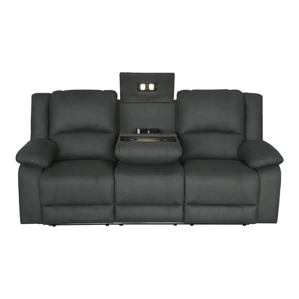 Captain 3-Seater Sofa with Dropdown Table, Light & USB Port – Jet (W219 x D97 x H101 cm)