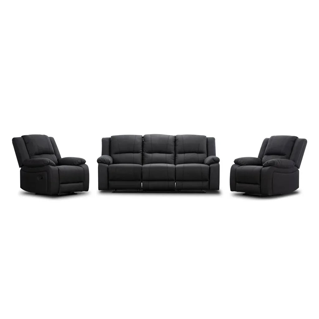 Captain 3-Seater Sofa with Two Single Recliners Suite – Jet (W219 x D97 x H101 cm)