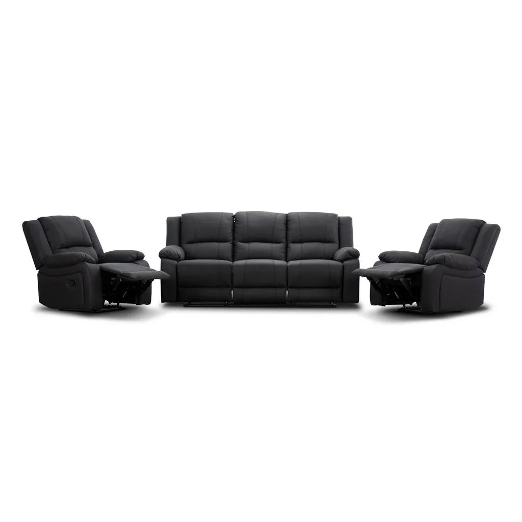 Captain 3-Seater Sofa with Two Single Recliners Suite – Jet (W219 x D97 x H101 cm)