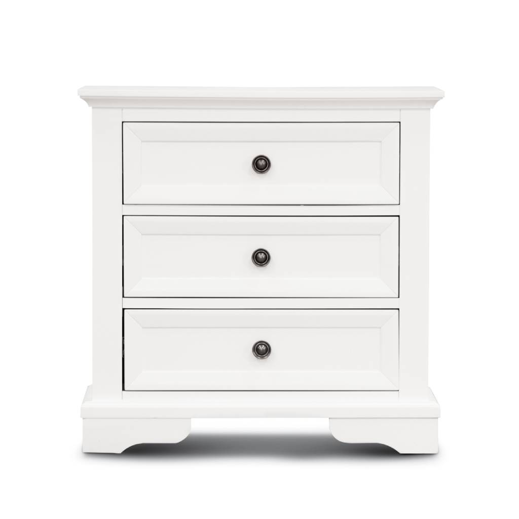 Sallan 3-Drawer Bedside Table – White