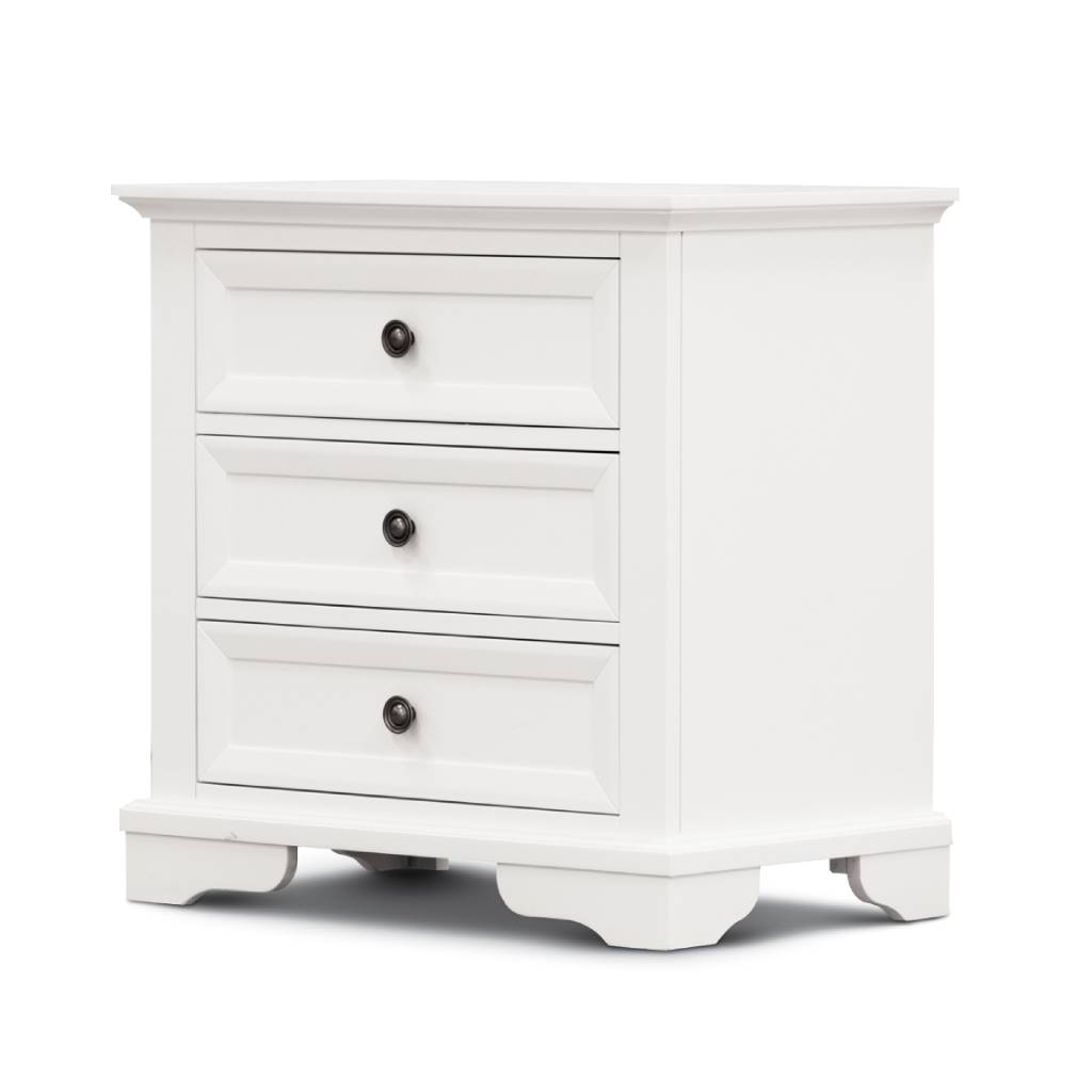 Sallan 3-Drawer Bedside Table – White