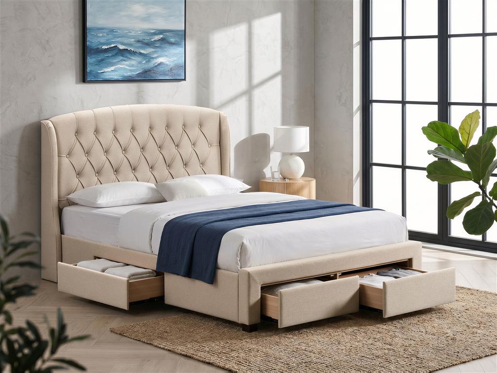 Gatsby King Bed with 4 Storage Drawers – Wheat