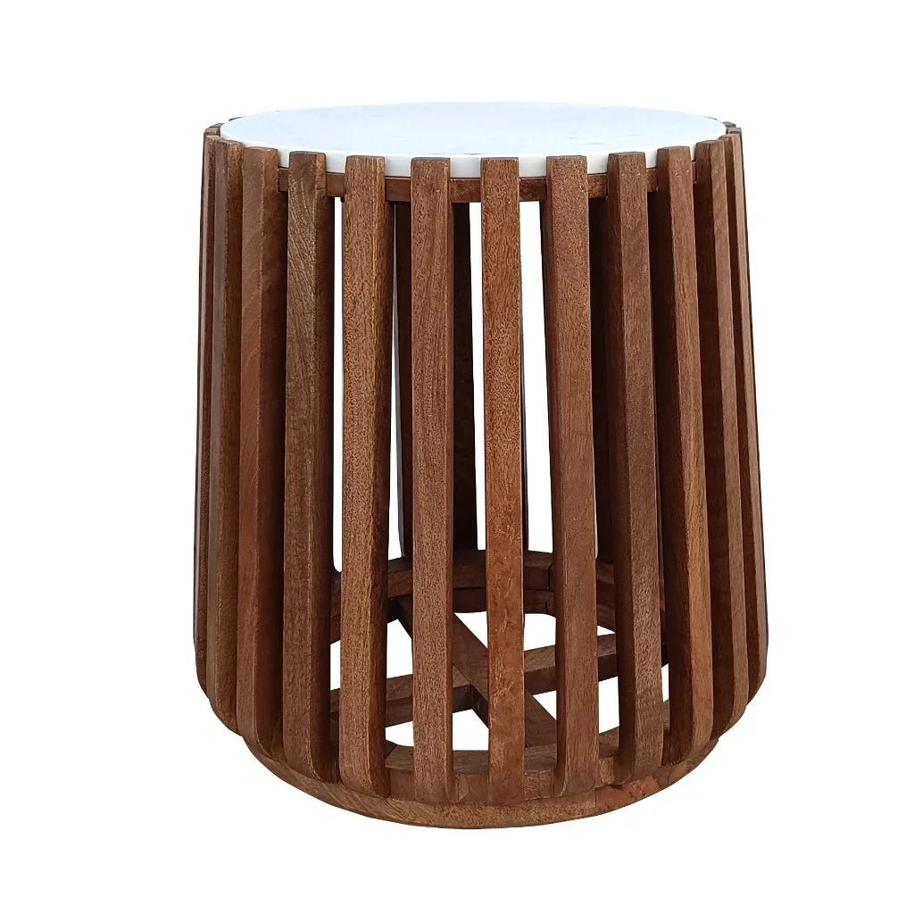 Agnes Marble Lamp Table Oak White 50 x D50 x H50 Cm