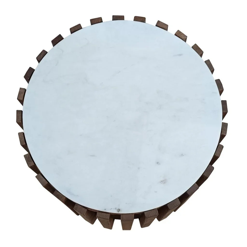 Agnes Marble Lamp Table Oak White 50 x D50 x H50 Cm