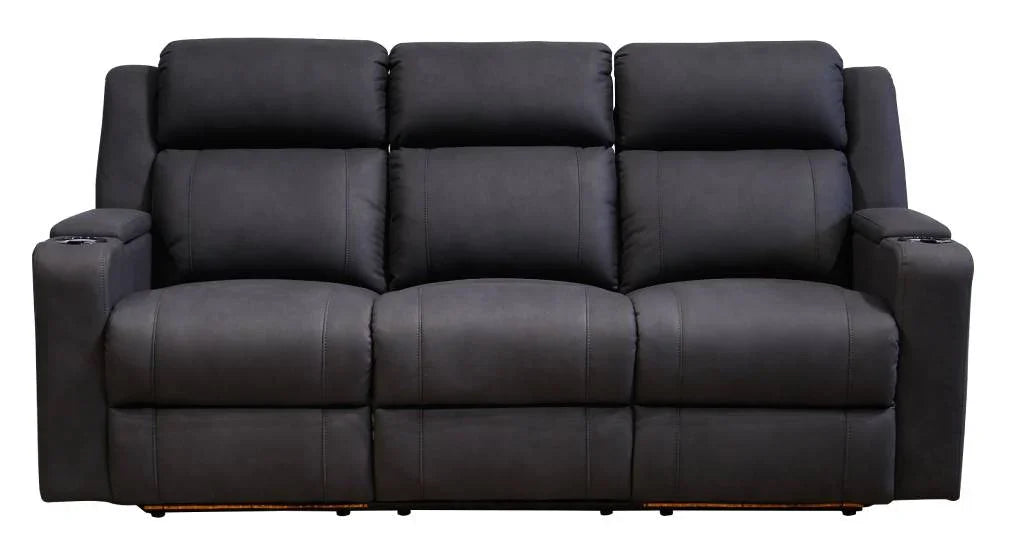 Academy Fabric 3 Seater sofa with Console Black W203 x D95 x H103 Cm