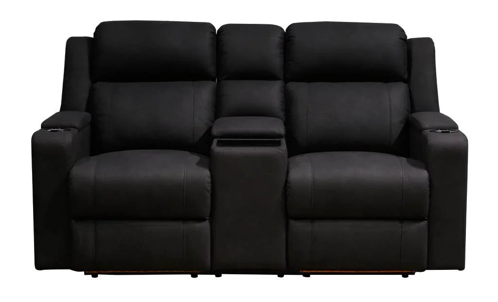 Academy Fabric 2 Seater Sofa with Console Black W177 x D95 x H103 Cm