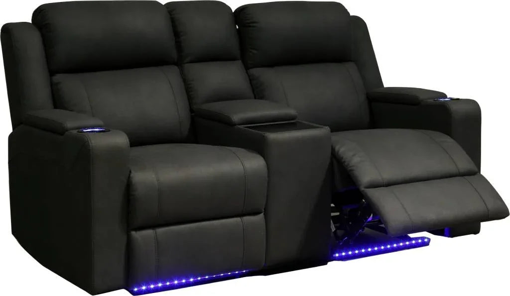 Academy Fabric 2 Seater Sofa with Console Black W177 x D95 x H103 Cm