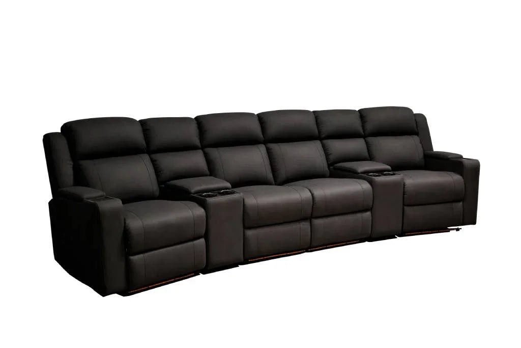 Academy Home Theatre 4 Recliners & 2 Console Fabric-Black W360 x D98 x H101 Cm