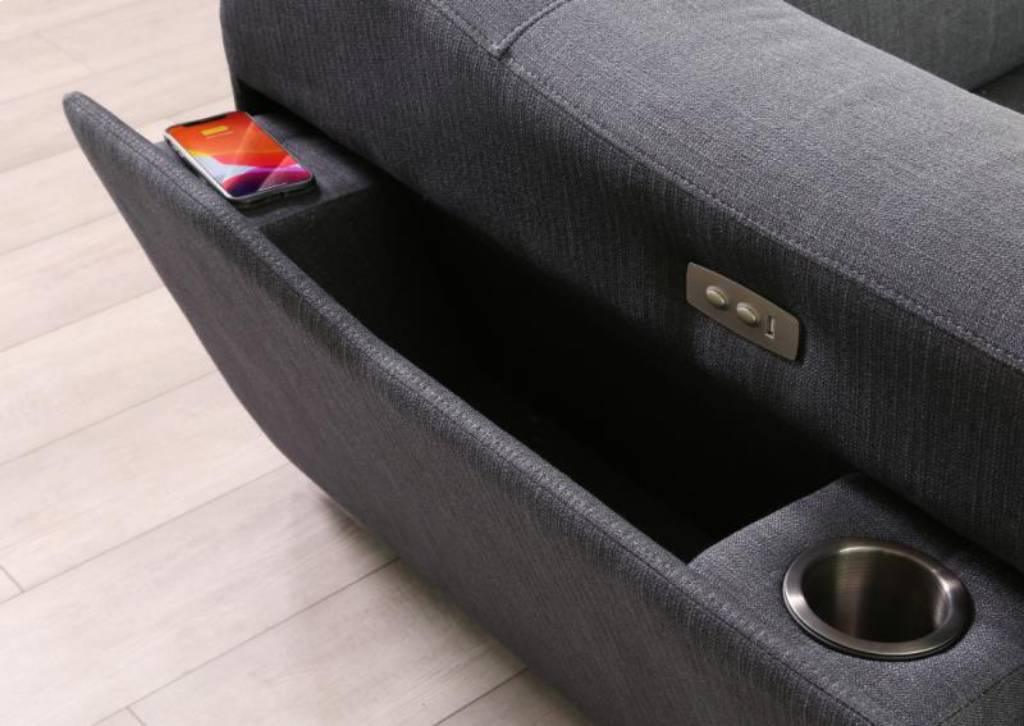 Blake Fabric Corner Lounge with Light & USB – Dark Grey (W339 x D304 x H77/94 cm)