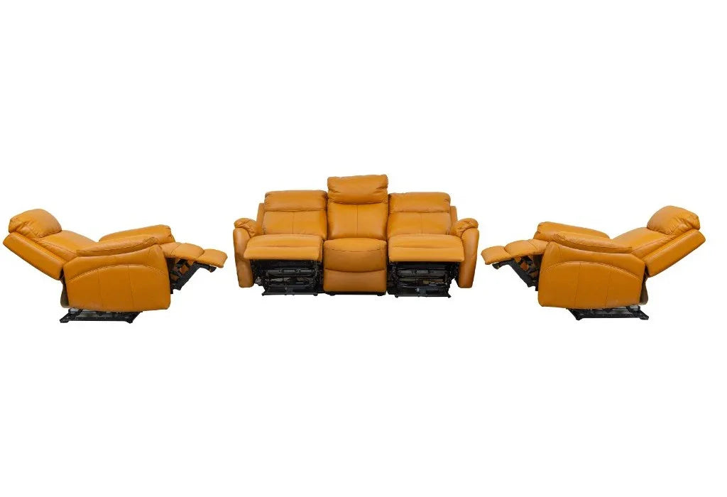 Camden Tangerine Leather 3-Seater Lounge Set with 2 Electric Recliners