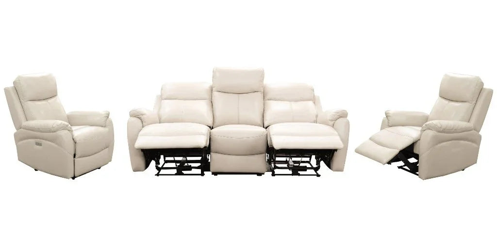 Camden Silver Leather 3-Seater Lounge Set with 2 Electric Recliners