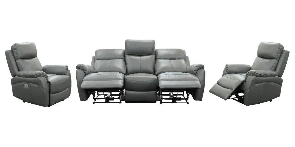 Camden Gunmetal Leather 3-Seater Lounge Set with 2 Electric Recliners