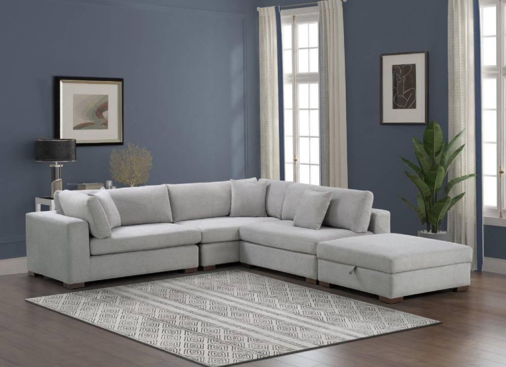 Cameo Fabric 5-Seater Modular Lounge with Storage Ottoman – Grey (4-Piece Set)