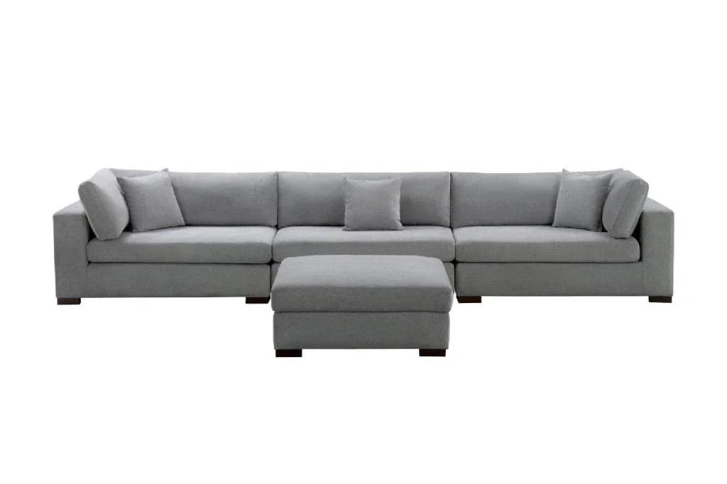 Cameo Fabric 5-Seater Modular Lounge with Storage Ottoman – Grey (4-Piece Set)