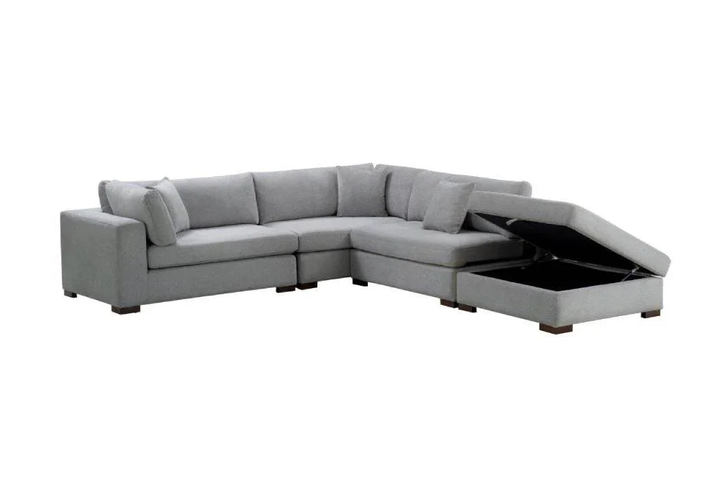 Cameo Fabric 5-Seater Modular Lounge with Storage Ottoman – Grey (4-Piece Set)