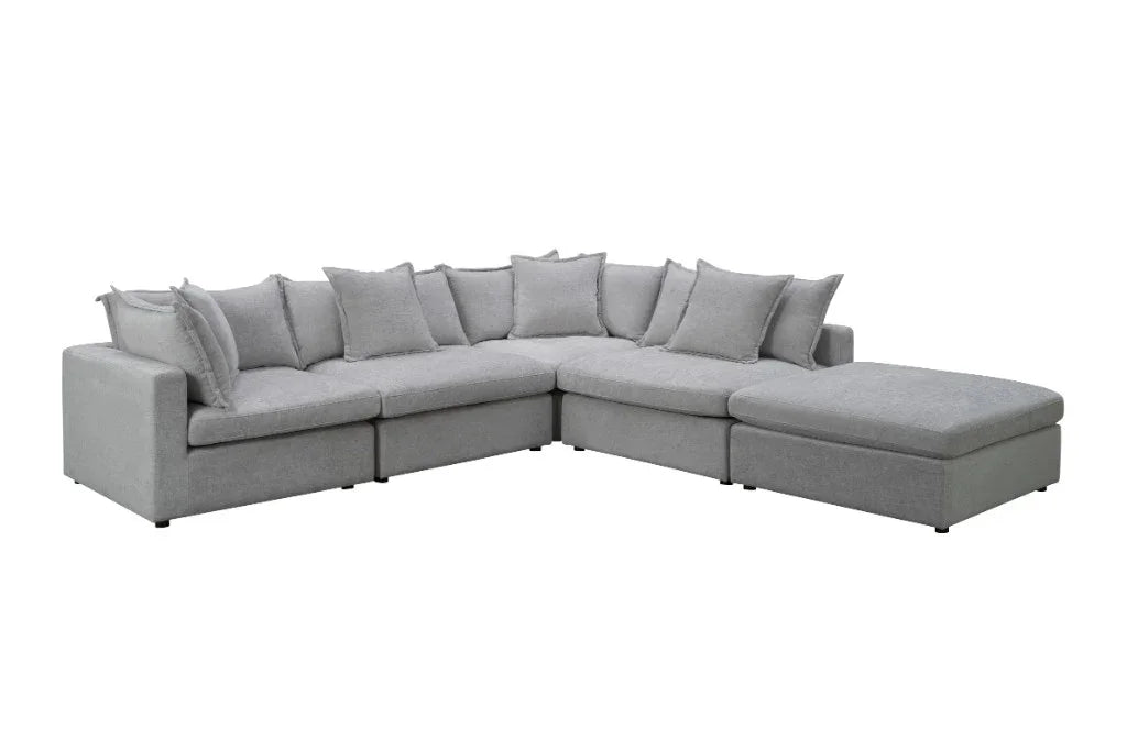Carolina Fabric Corner Lounge with Ottoman – Silver