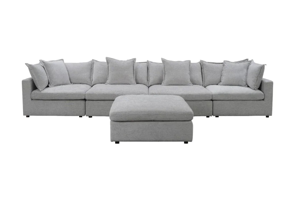 Carolina Fabric Corner Lounge with Ottoman – Silver