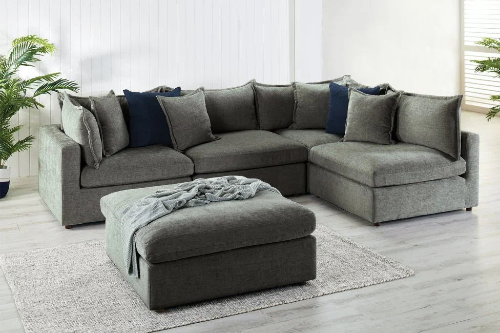 Carolina Fabric Corner Lounge with Ottoman – Pewter