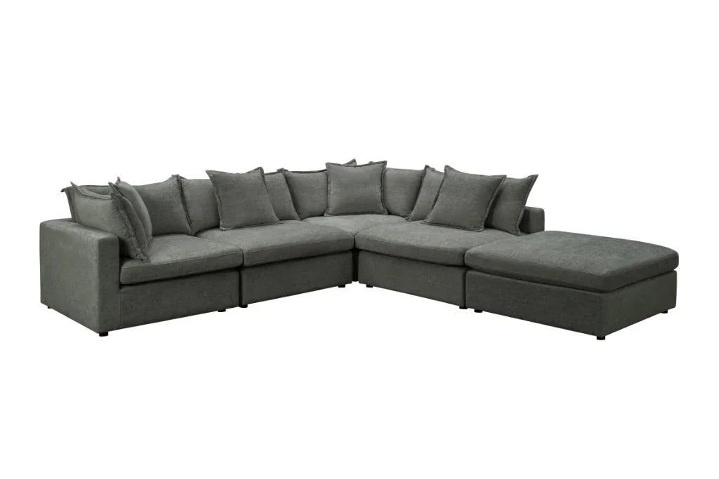 Carolina Fabric Corner Lounge with Ottoman – Pewter
