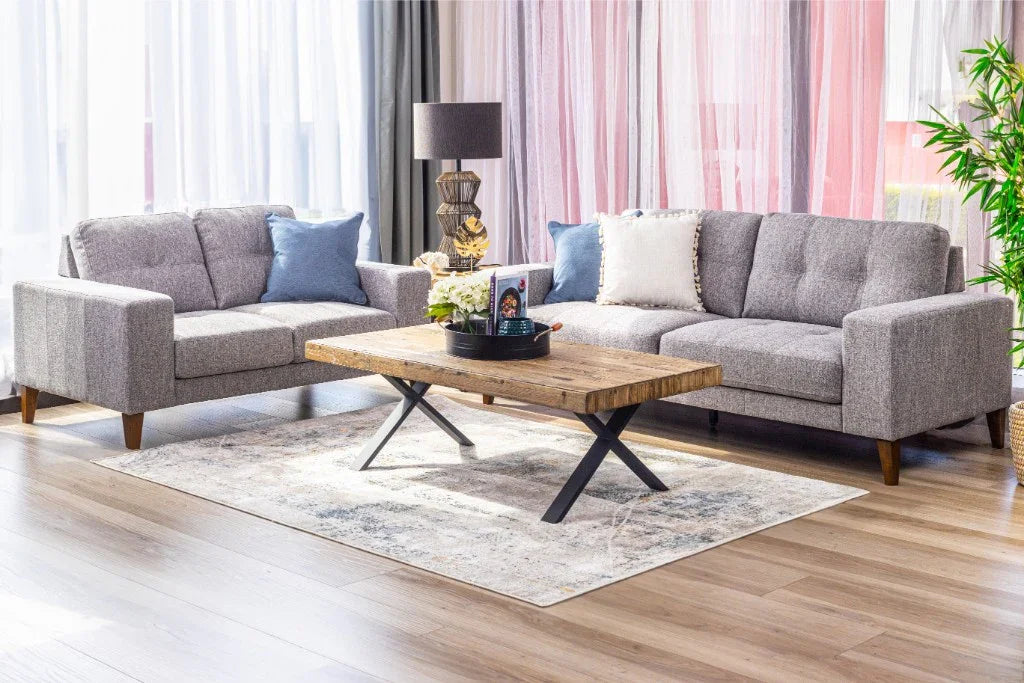 Club Fabric 3 Seater+2 Seater Sofa Set-Grey